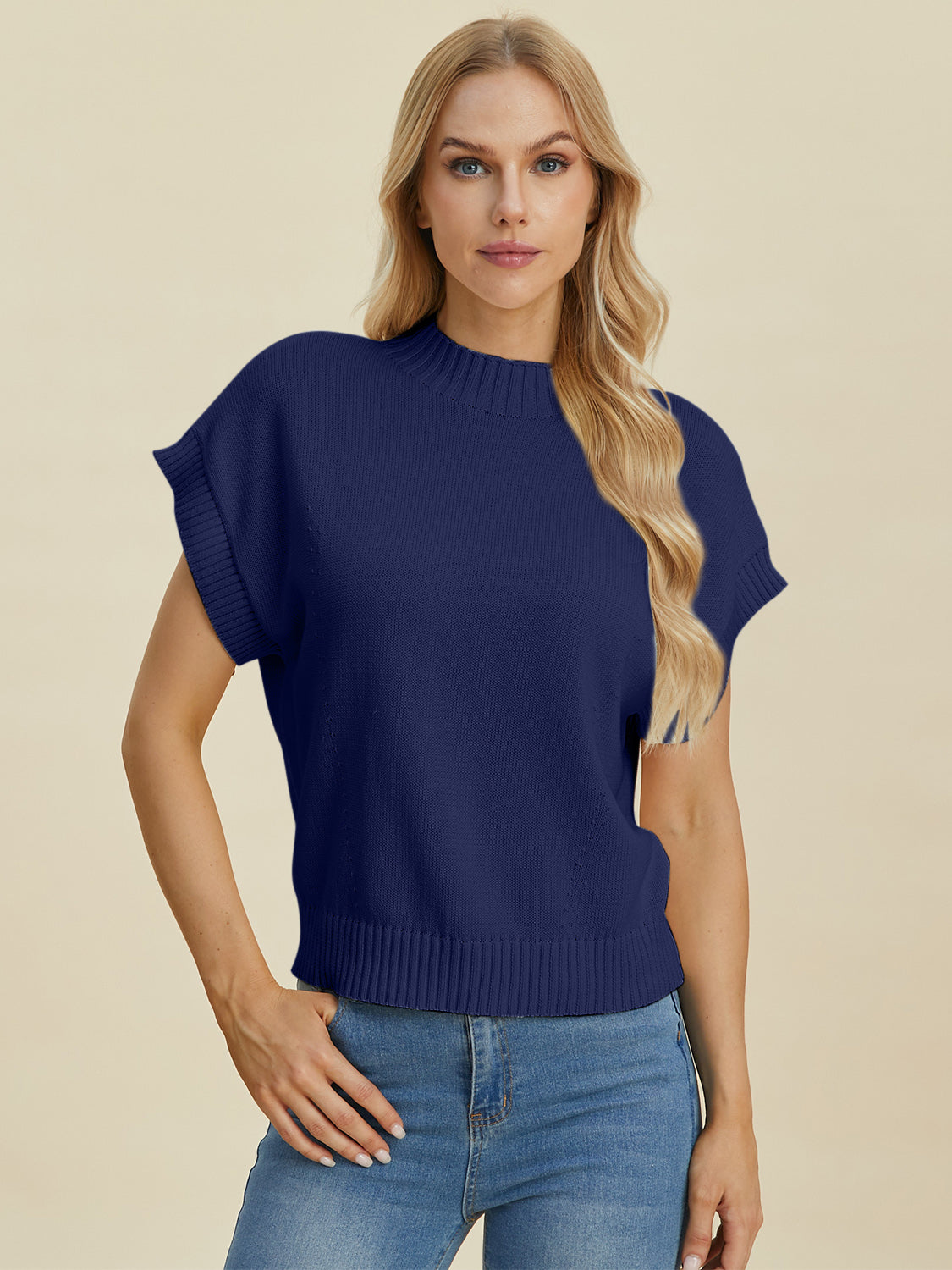 Mock Neck Short Sleeve Sweater - 4 color options