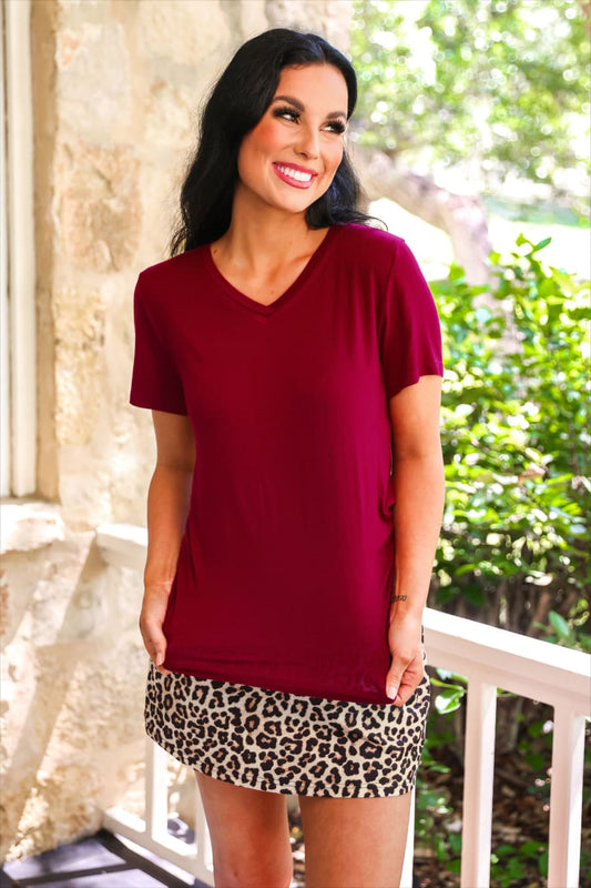 Jess Lea Basic Tee- Burgundy