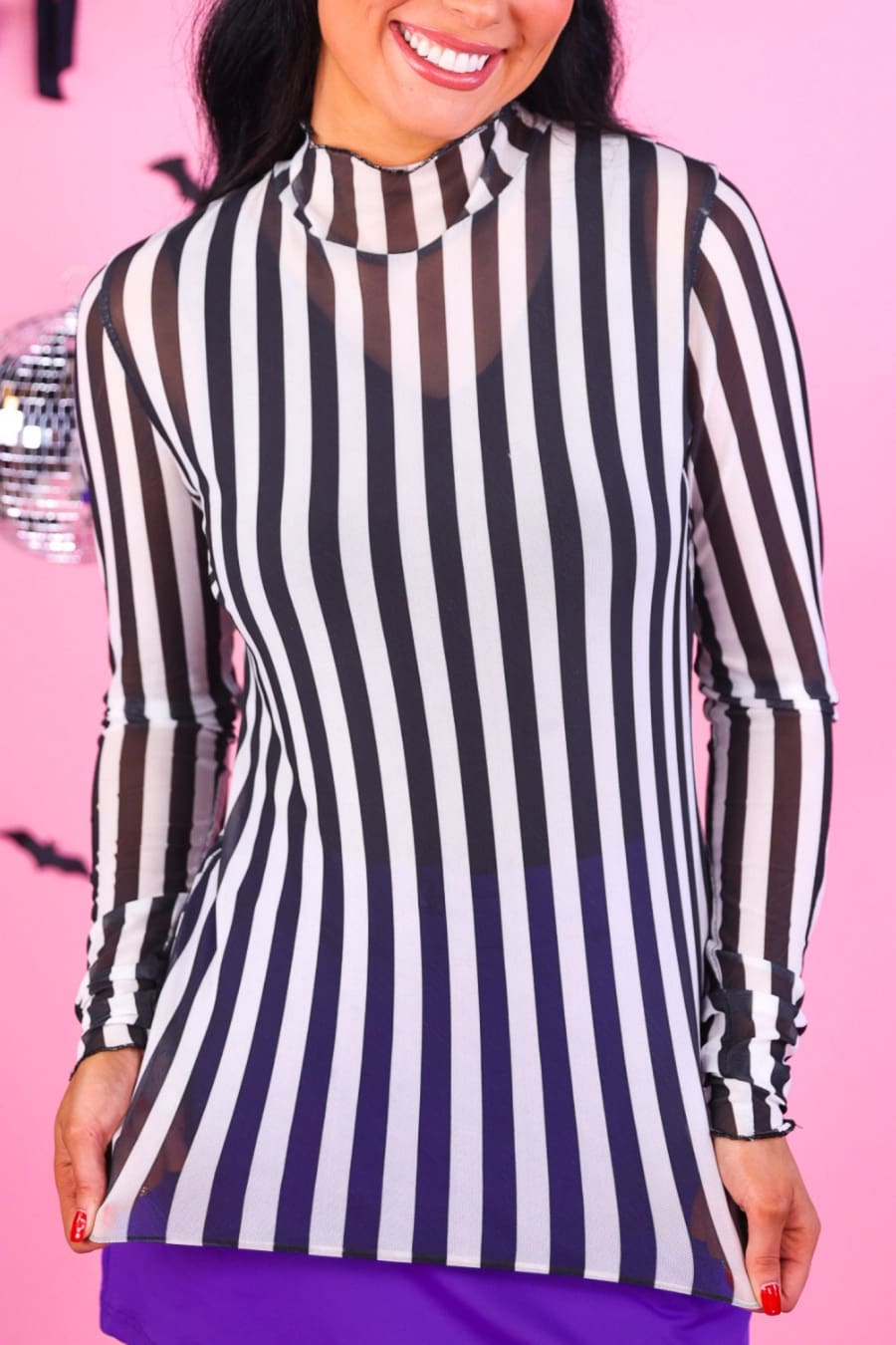 Keigan Mesh Top- Black/White Stripes