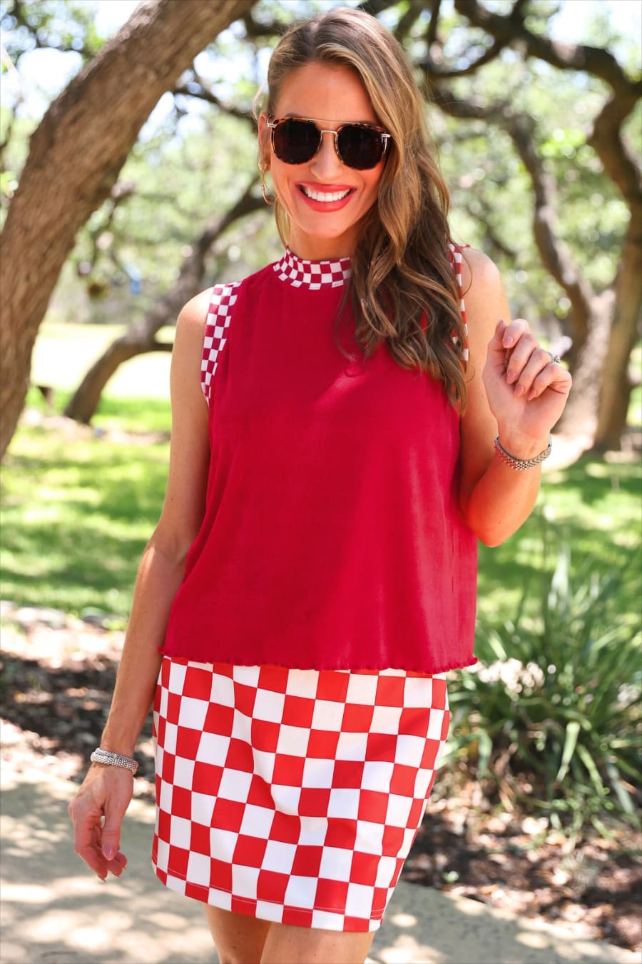 Let's Go Checkered Skort- Red