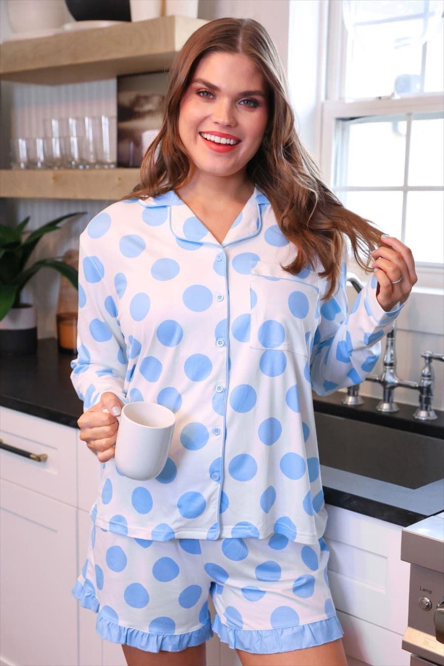 Light Blue Dotty Darling Ruffle Pajama Set