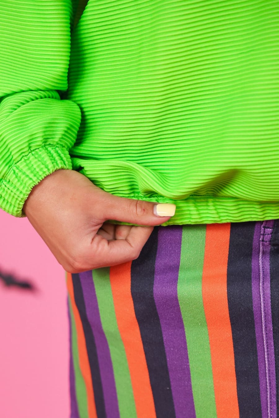 Levi Ribbed Quarter Zip Pullover- Neon Green