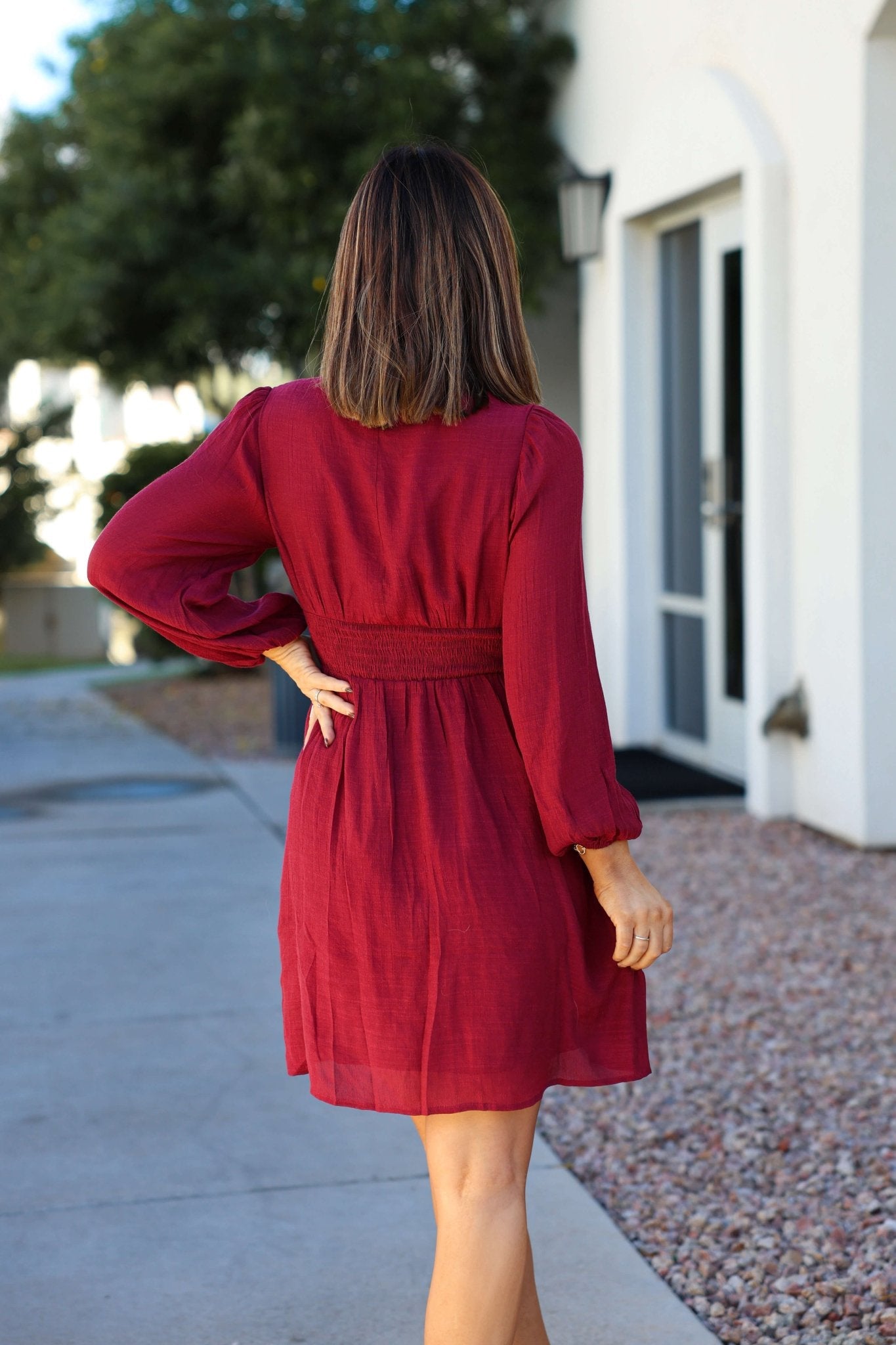 Vanessa Burgundy Ruched Mini Dress