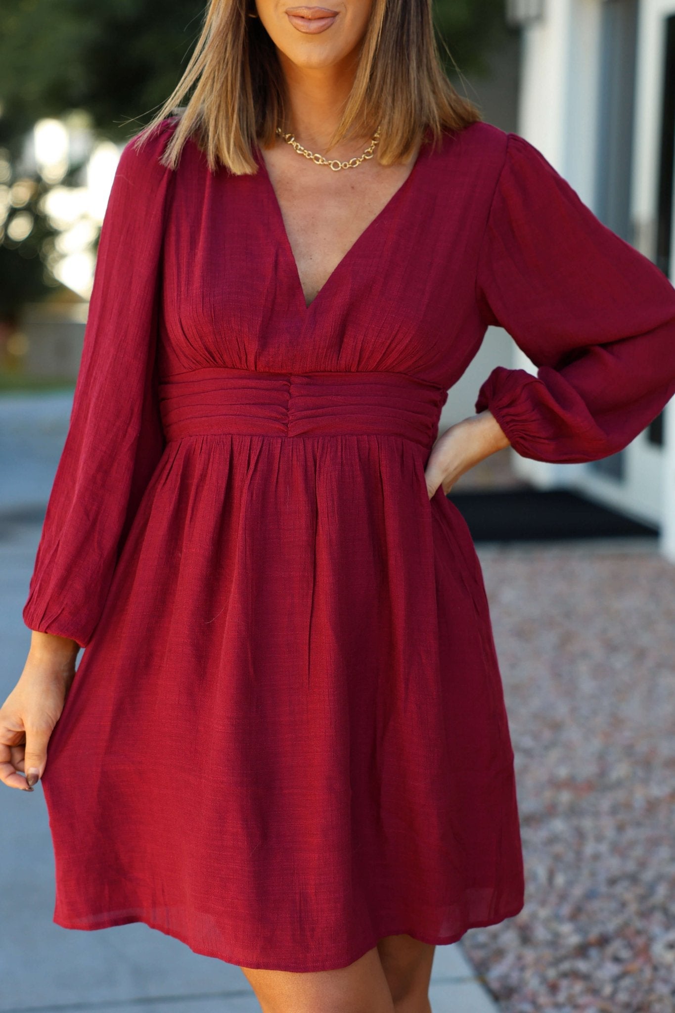 Vanessa Burgundy Ruched Mini Dress