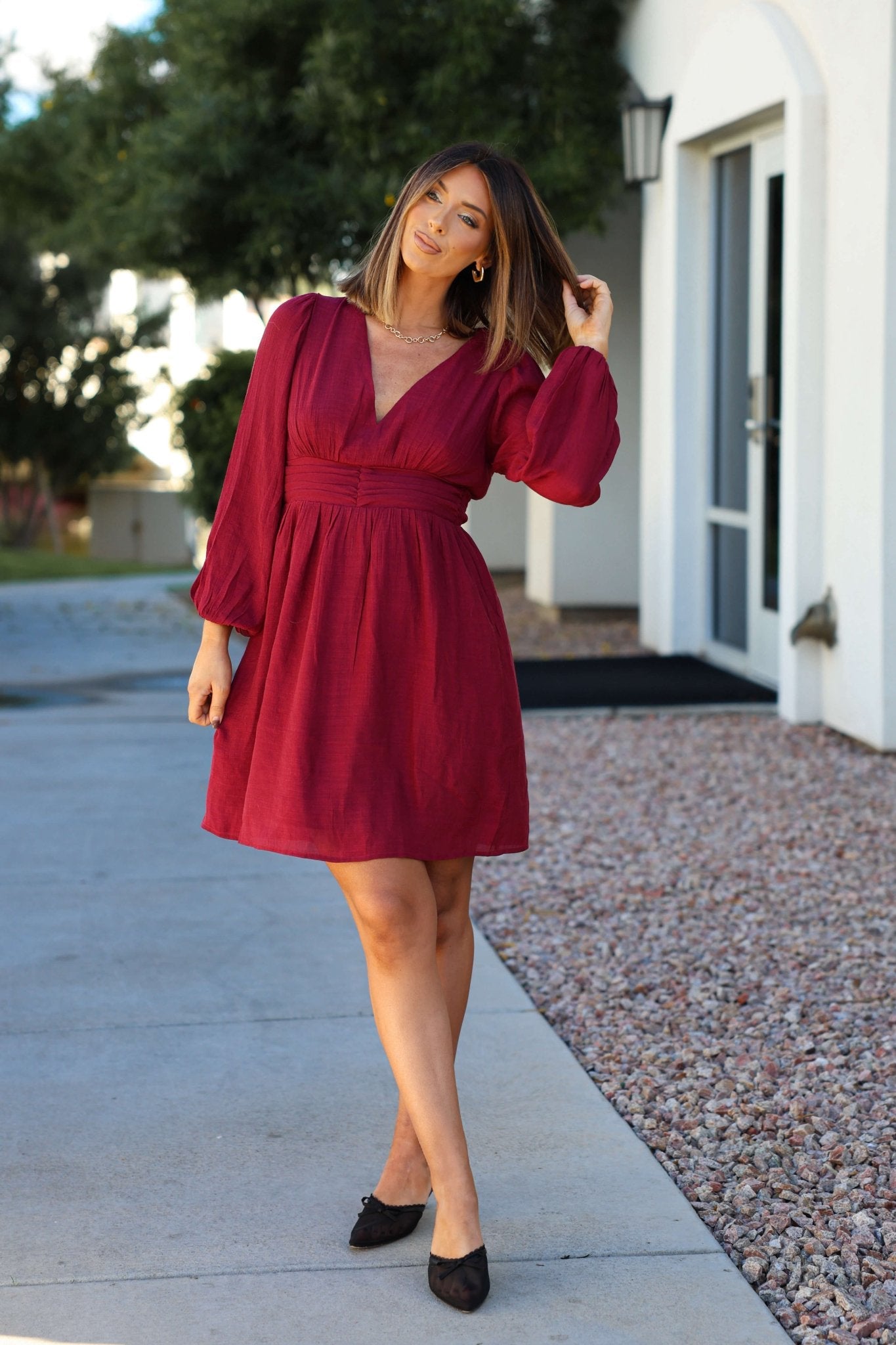 Vanessa Burgundy Ruched Mini Dress