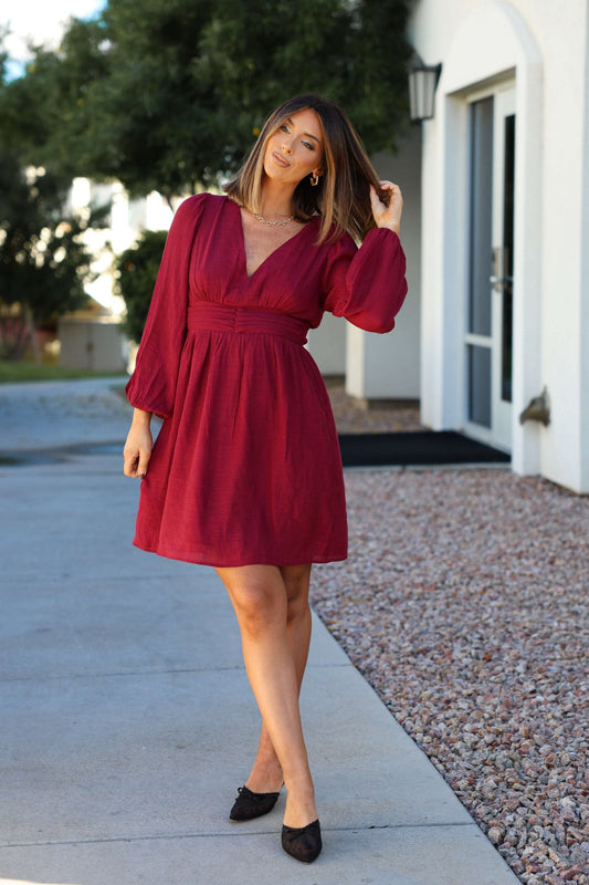 Vanessa Burgundy Ruched Mini Dress