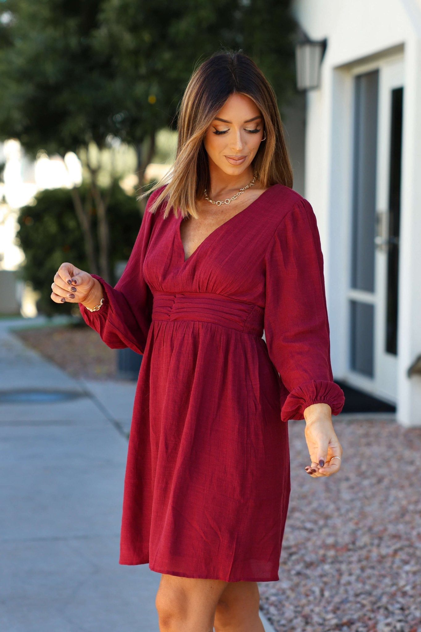 Vanessa Burgundy Ruched Mini Dress