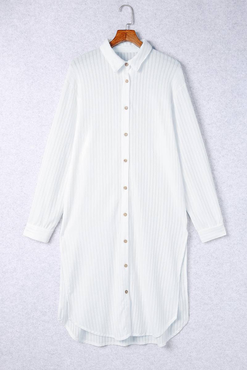 Striped Crinkle Button Front Cover Up Shirt Dress