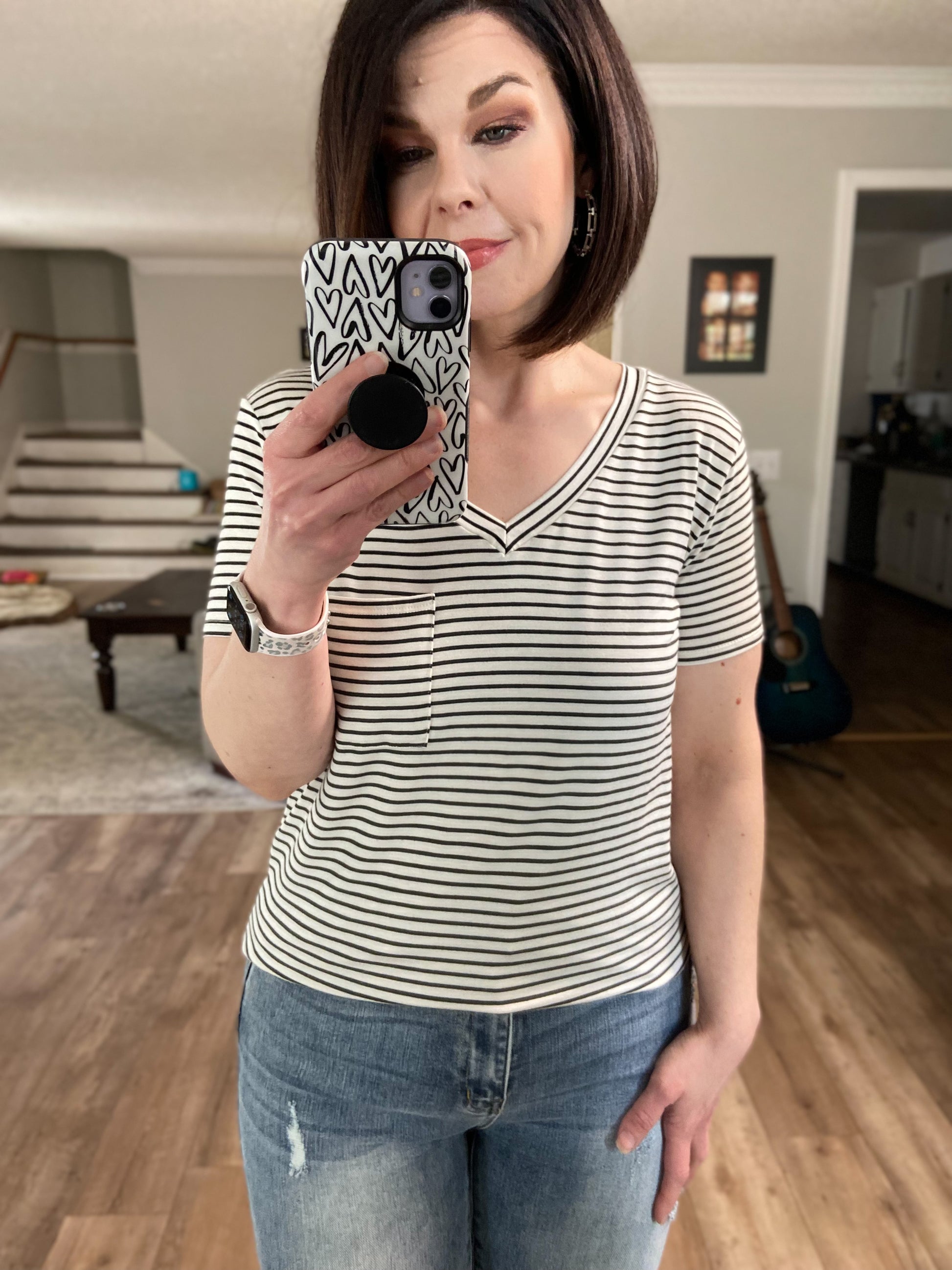 Women’s V-neck Striped Basic Tee 