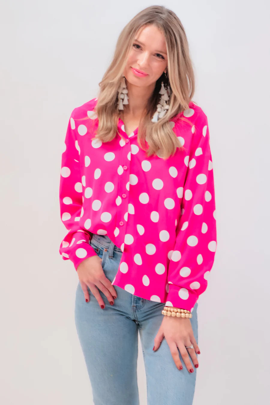 Pink Darling Polka Dot Button Up