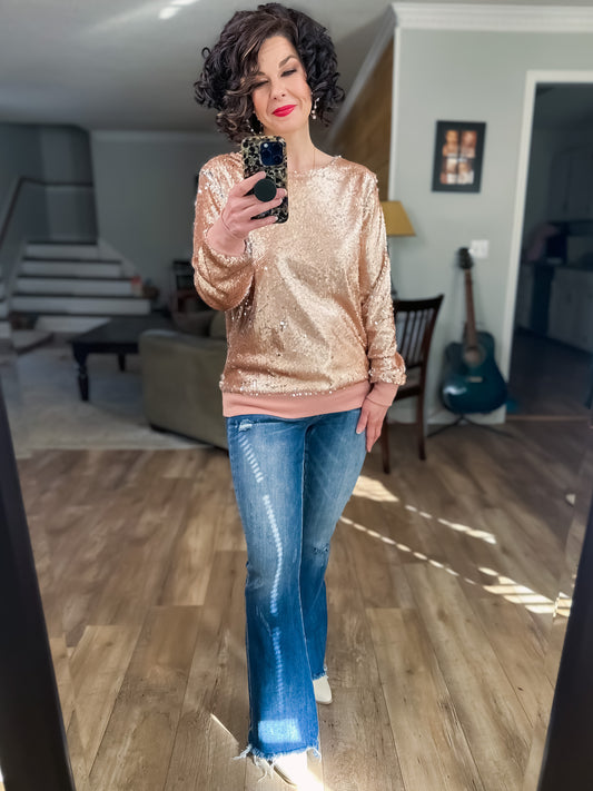 Rose Gold Sequin Long Sleeve Top