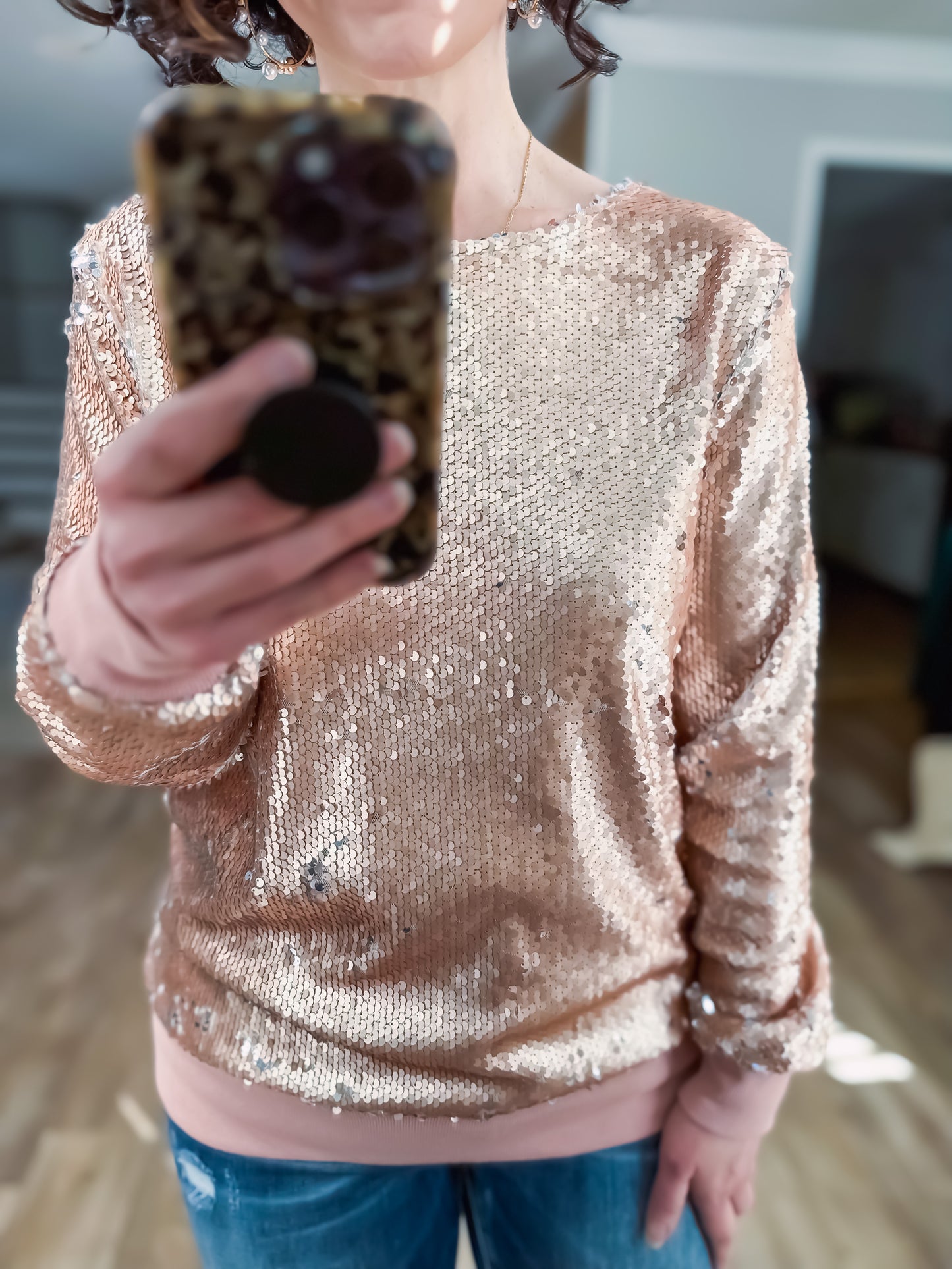 Rose Gold Sequin Long Sleeve Top