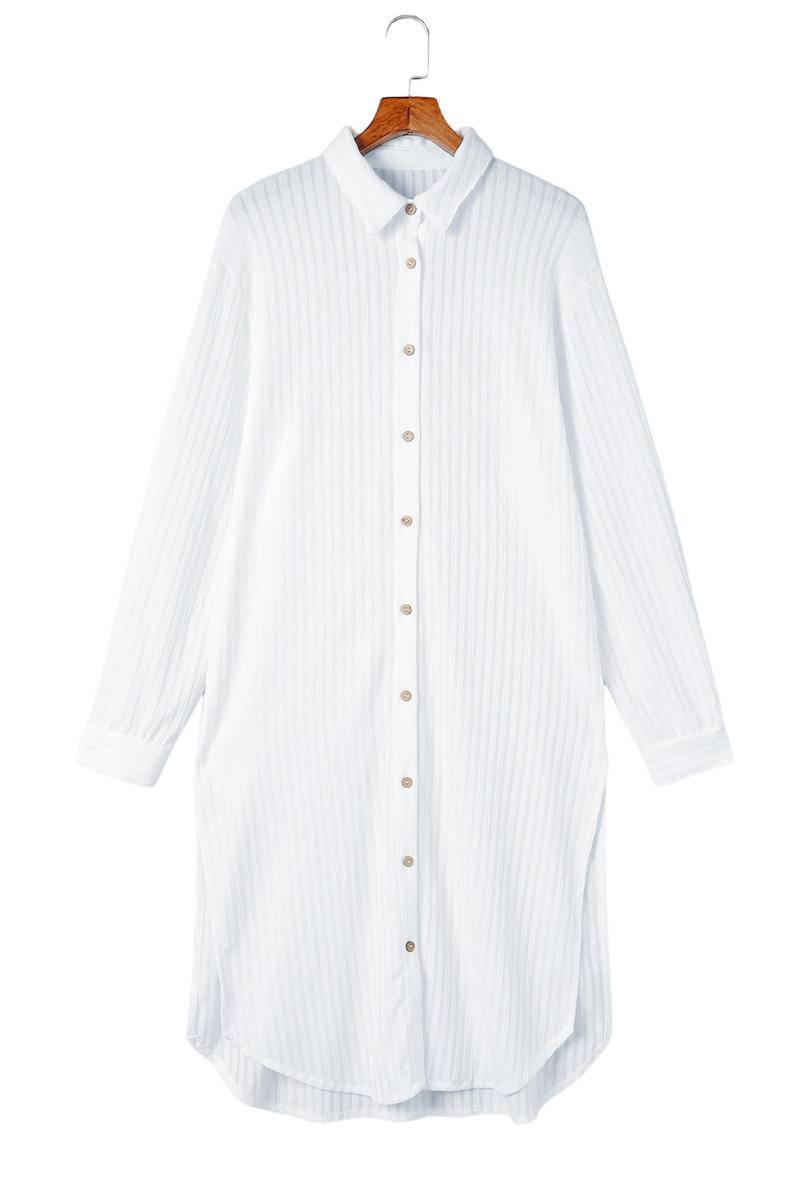 Striped Crinkle Button Front Cover Up Shirt Dress