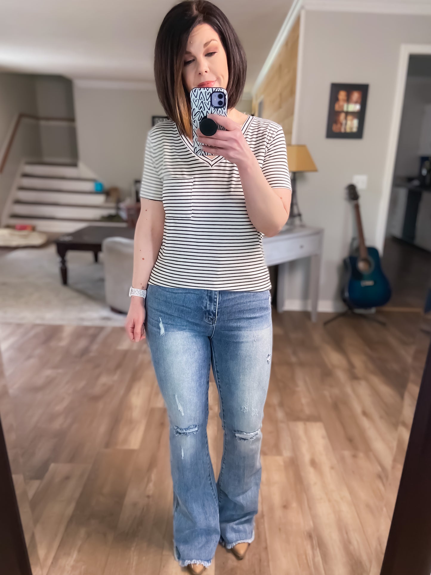 Women’s V-neck Striped Basic Tee 