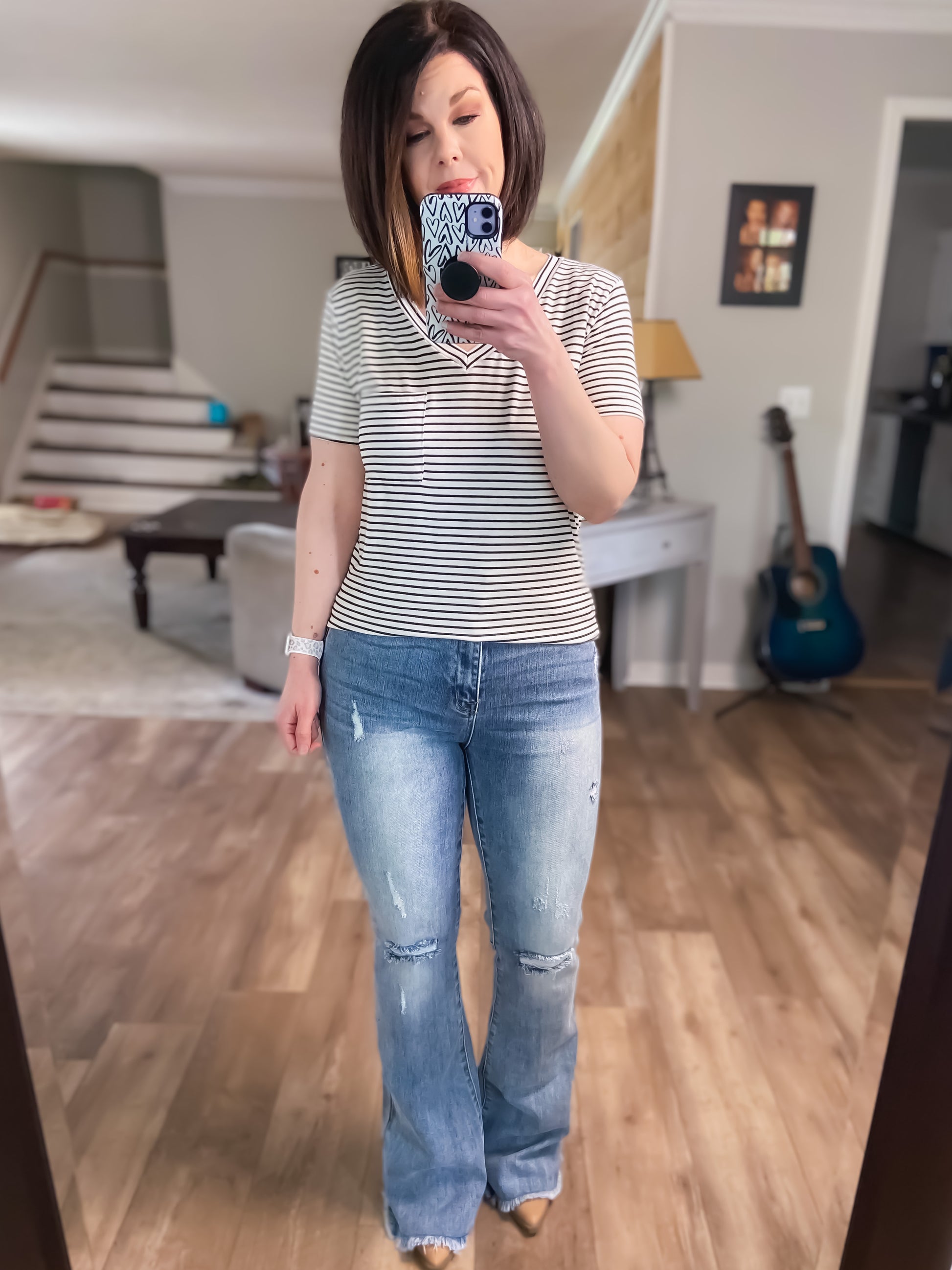 Women’s V-neck Striped Basic Tee 