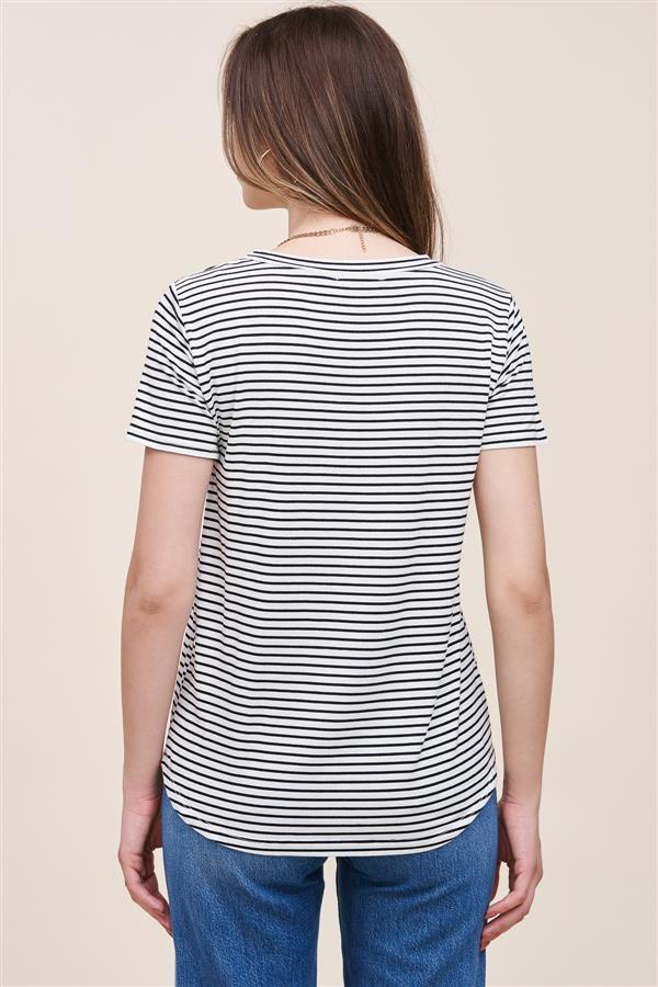 Women’s V-neck Striped Basic Tee 
